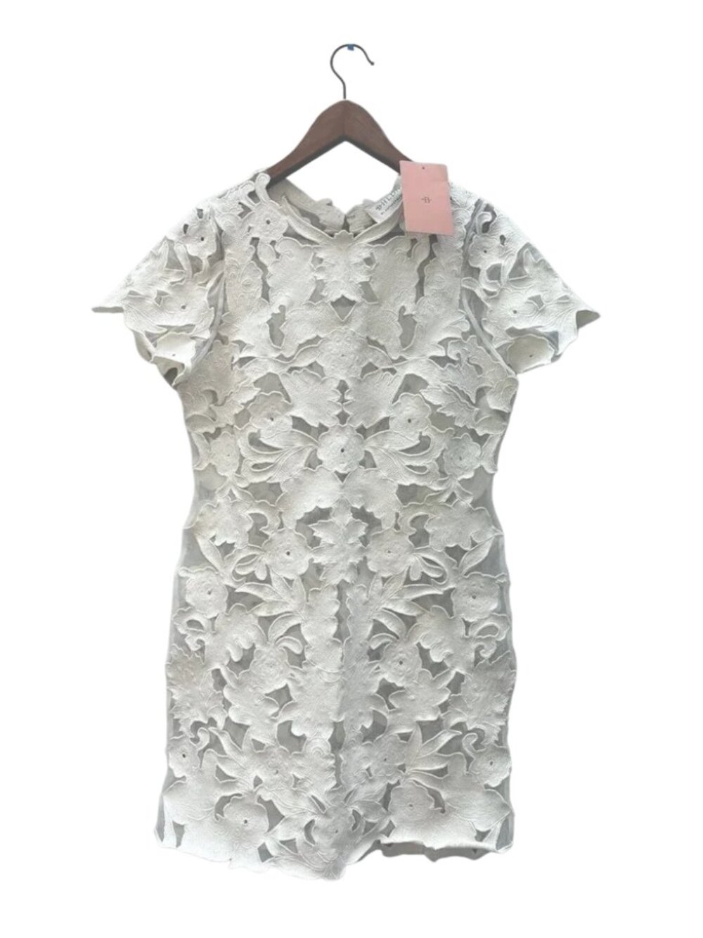 BHLDN by Anthropologie White Cutwork Lace Short Sleeve Mini Dress in White Sz. M